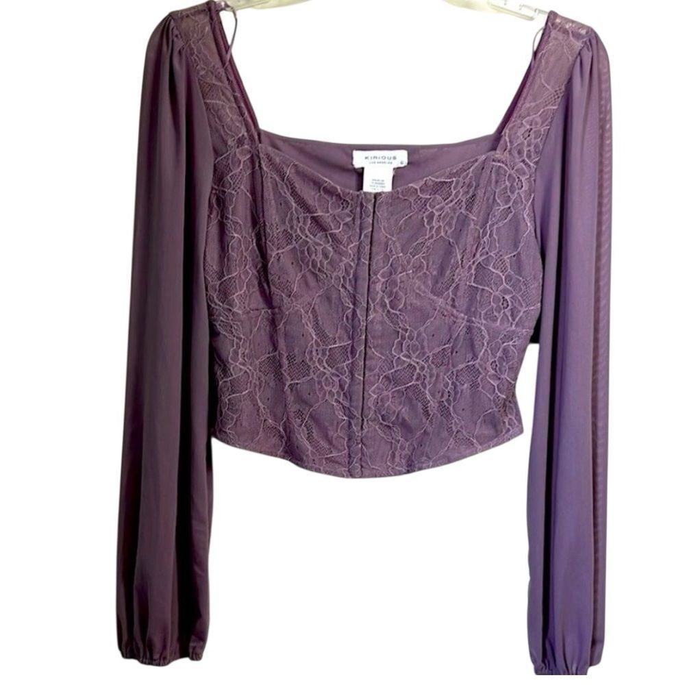 NWT Kirious L.A. Lavender Bustier Sheer Sleeves Feminine Lace Crop Top Blouse L